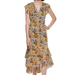 NWT Tommy Hilfiger Rivera Floral Chiffon High Low Dress, Size 14